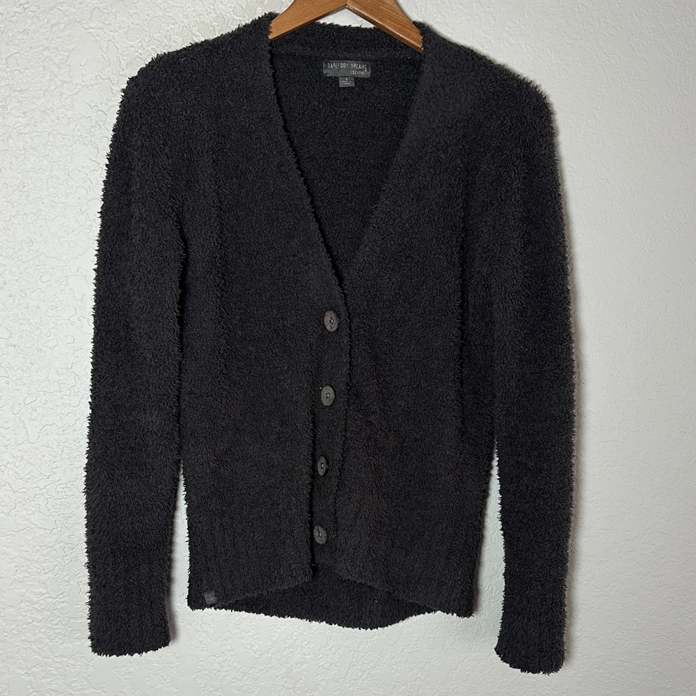 Barefoot Dreams Charcoal Grey Fuzzy Cardigan Sweater Loungewear Travel Cozychic
